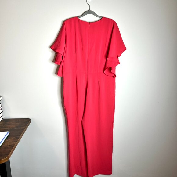 Chico's Ruffle Sleeve Jumpsuit Wide Leg Coral Pink V-Neck Classic Sz 2.5/14 - Picture 4 of 6